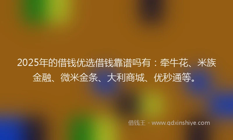 2025年的借钱优选借钱靠谱吗有:牵牛花、米族金融、微米金条、大利商城、优秒通等。