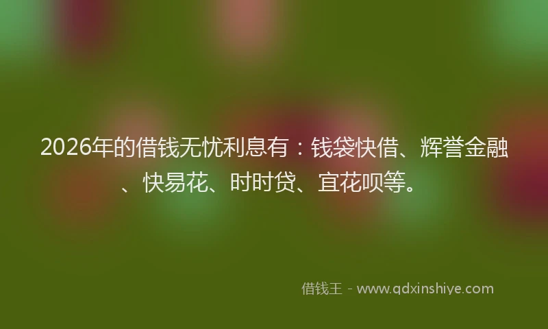 2026年的借钱无忧利息有:钱袋快借、辉誉金融、快易花、时时贷、宜花呗等。