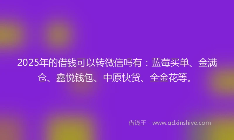 2025年的借钱可以转微信吗有：蓝莓买单、金满仓、鑫悦钱包、中原快贷、全金花等。