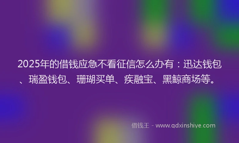 2025年的借钱应急不看征信怎么办有：迅达钱包、瑞盈钱包、珊瑚买单、疾融宝、黑鲸商场等。