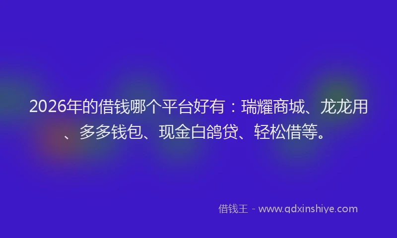 2026年的借钱哪个平台好有:瑞耀商城、龙龙用、多多钱包、现金白鸽贷、轻松借等。