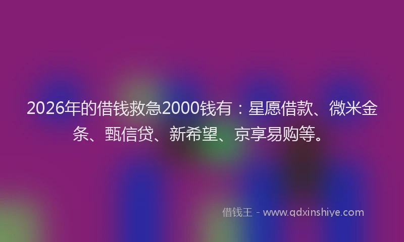 2026年的借钱救急2000钱有:星愿借款、微米金条、甄信贷、新希望、京享易购等。