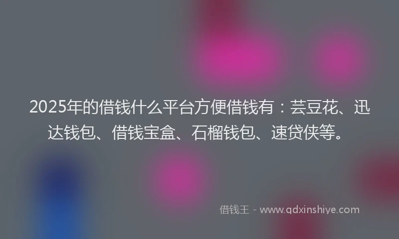 2025年的借钱什么平台方便借钱有:芸豆花、迅达钱包、借钱宝盒、石榴钱包、速贷侠等。