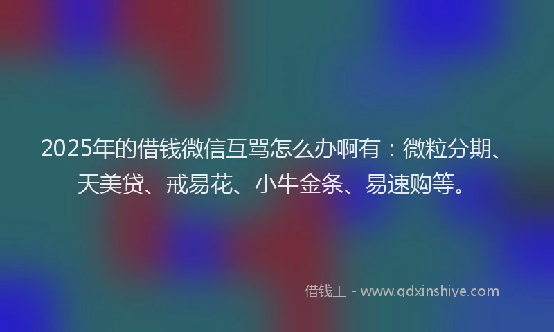 2025年的借钱微信互骂怎么办啊有:微粒分期、天美贷、戒易花、小牛金条、易速购等。