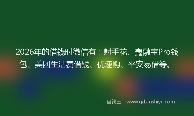 2026年的借钱时微信有:射手花、鑫融宝Pro钱包、美团生活费借钱、优速购、平安易借等。