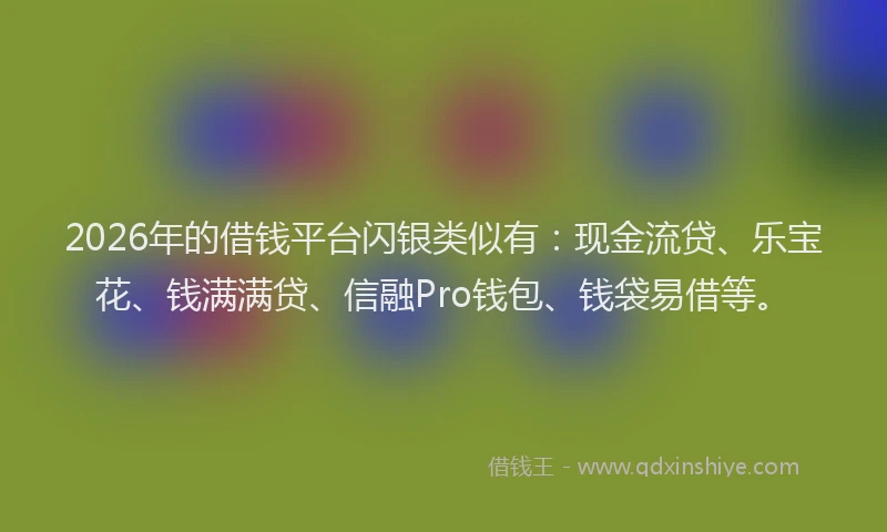 2026年的借钱平台闪银类似有:现金流贷、乐宝花、钱满满贷、信融Pro钱包、钱袋易借等。