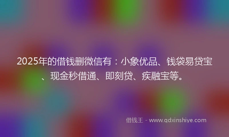 2025年的借钱删微信有：小象优品、钱袋易贷宝、现金秒借通、即刻贷、疾融宝等。