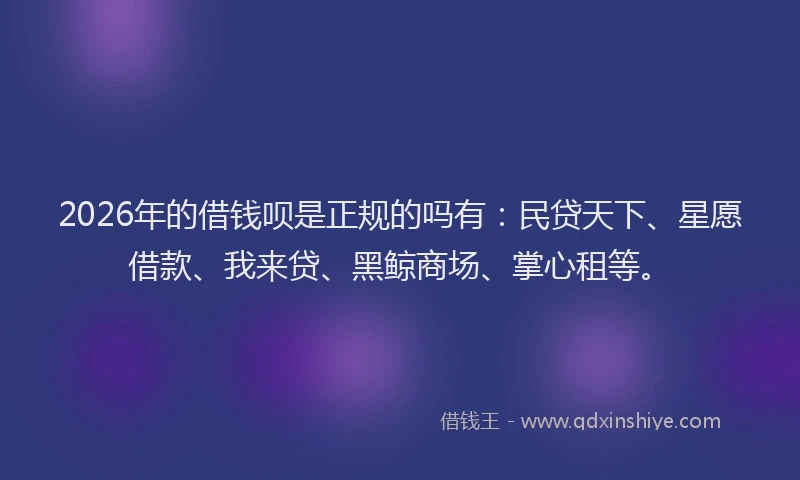 2026年的借钱呗是正规的吗有：民贷天下、星愿借款、我来贷、黑鲸商场、掌心租等。