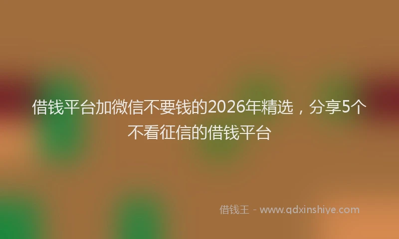 借钱平台加微信不要钱的2026年精选，分享5个不看征信的借钱平台