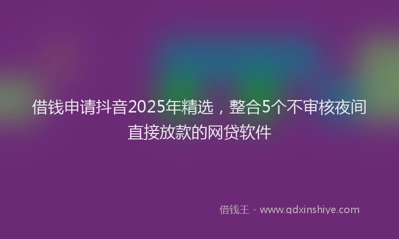 借钱申请抖音2025年精选，整合5个不审核夜间直接放款的网贷软件