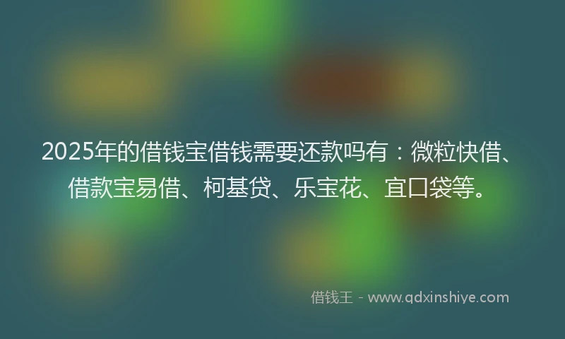 2025年的借钱宝借钱需要还款吗有：微粒快借、借款宝易借、柯基贷、乐宝花、宜口袋等。
