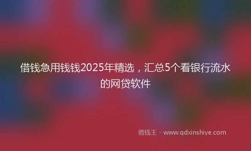 借钱急用钱钱2025年精选，汇总5个看银行流水的网贷软件