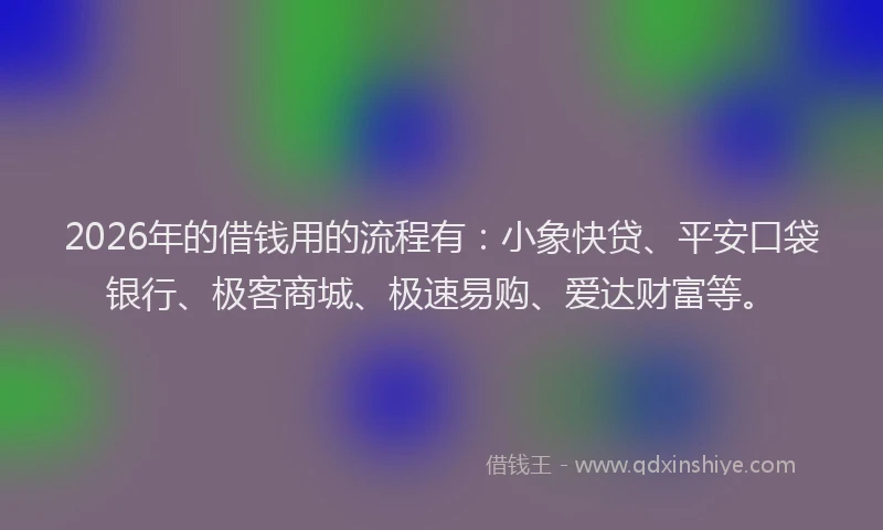 2026年的借钱用的流程有：小象快贷、平安口袋银行、极客商城、极速易购、爱达财富等。