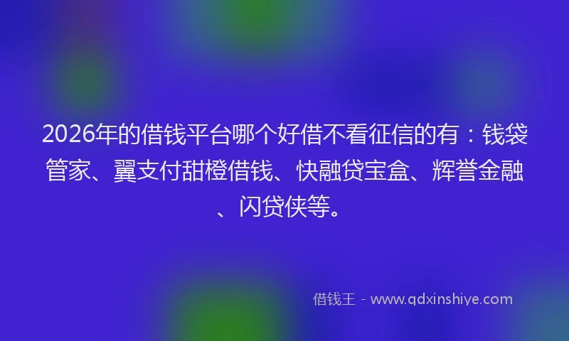 2026年的借钱平台哪个好借不看征信的有:钱袋管家、翼支付甜橙借钱、快融贷宝盒、辉誉金融、闪贷侠等。