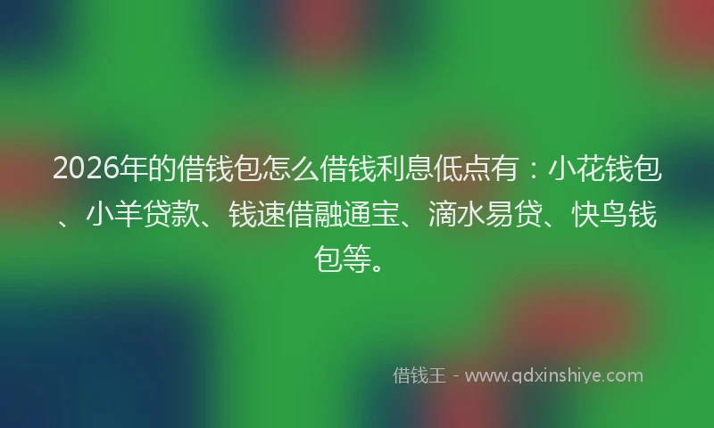 2026年的借钱包怎么借钱利息低点有：小花钱包、小羊贷款、钱速借融通宝、滴水易贷、快鸟钱包等。