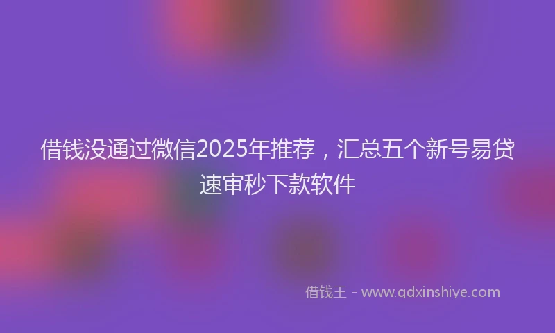 借钱没通过微信2025年推荐，汇总五个新号易贷速审秒下款软件