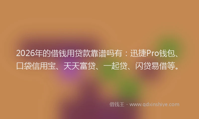 2026年的借钱用贷款靠谱吗有:迅捷Pro钱包、口袋信用宝、天天富贷、一起贷、闪贷易借等。