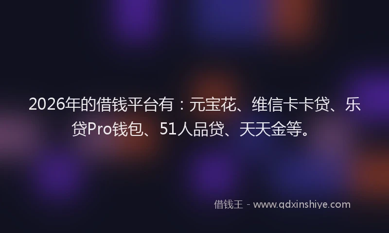 2026年的借钱平台有：元宝花、维信卡卡贷、乐贷Pro钱包、51人品贷、天天金等。