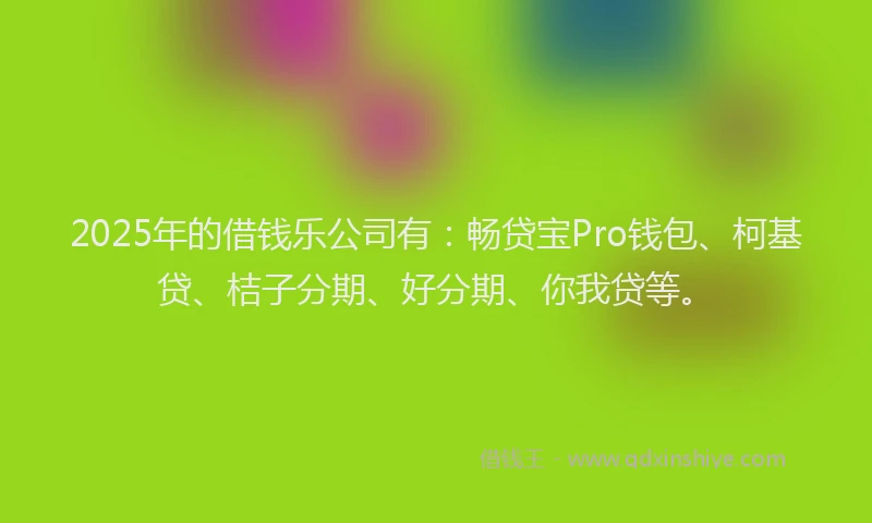 2025年的借钱乐公司有：畅贷宝Pro钱包、柯基贷、桔子分期、好分期、你我贷等。