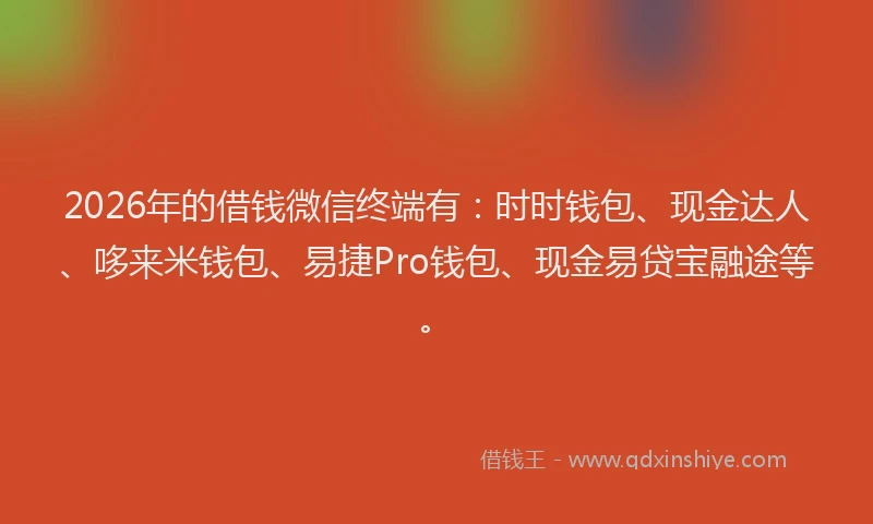 2026年的借钱微信终端有：时时钱包、现金达人、哆来米钱包、易捷Pro钱包、现金易贷宝融途等。