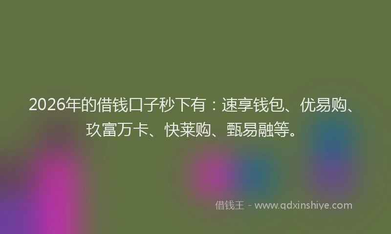2026年的借钱口子秒下有：速享钱包、优易购、玖富万卡、快莱购、甄易融等。