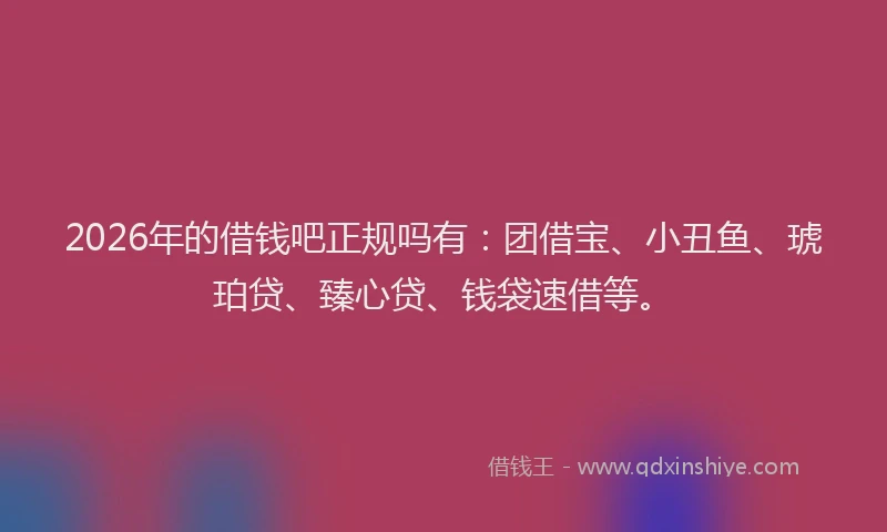 2026年的借钱吧正规吗有：团借宝、小丑鱼、琥珀贷、臻心贷、钱袋速借等。