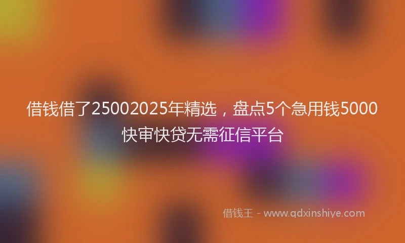 借钱借了25002025年精选，盘点5个急用钱5000快审快贷无需征信平台