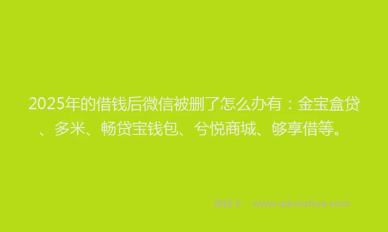 2025年的借钱后微信被删了怎么办有:金宝盒贷、多米、畅贷宝钱包、兮悦商城、够享借等。