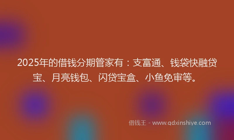 2025年的借钱分期管家有:支富通、钱袋快融贷宝、月亮钱包、闪贷宝盒、小鱼免审等。
