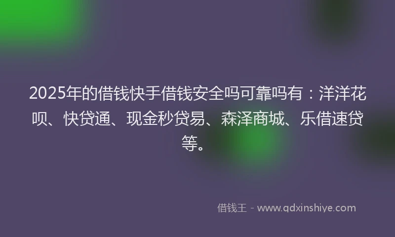2025年的借钱快手借钱安全吗可靠吗有:洋洋花呗、快贷通、现金秒贷易、森泽商城、乐借速贷等。