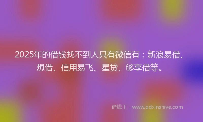 2025年的借钱找不到人只有微信有:新浪易借、想借、信用易飞、星贷、够享借等。
