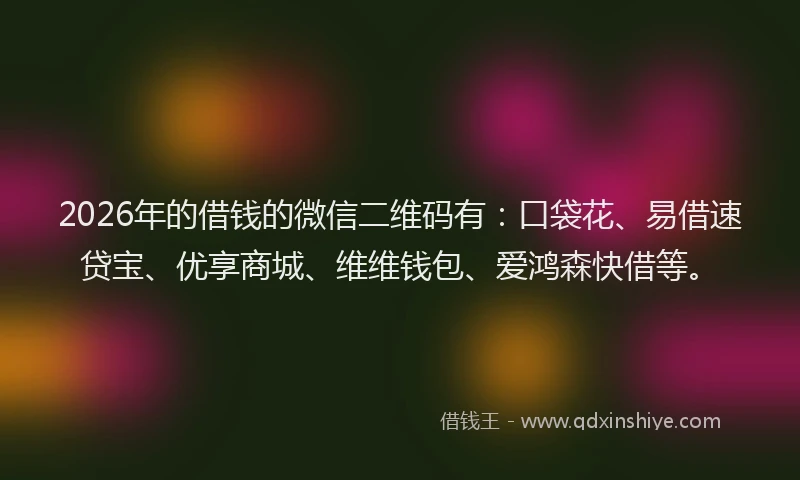 2026年的借钱的微信二维码有：口袋花、易借速贷宝、优享商城、维维钱包、爱鸿森快借等。