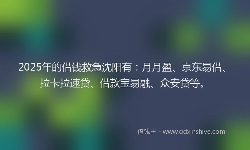 2025年的借钱救急沈阳有：月月盈、京东易借、拉卡拉速贷、借款宝易融、众安贷等。