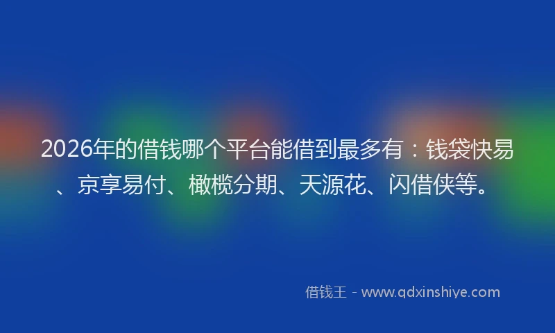 2026年的借钱哪个平台能借到最多有：钱袋快易、京享易付、橄榄分期、天源花、闪借侠等。