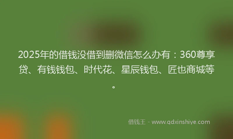 2025年的借钱没借到删微信怎么办有：360尊享贷、有钱钱包、时代花、星辰钱包、匠也商城等。