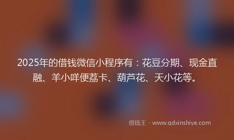 2025年的借钱微信小程序有:花豆分期、现金直融、羊小咩便荔卡、葫芦花、天小花等。