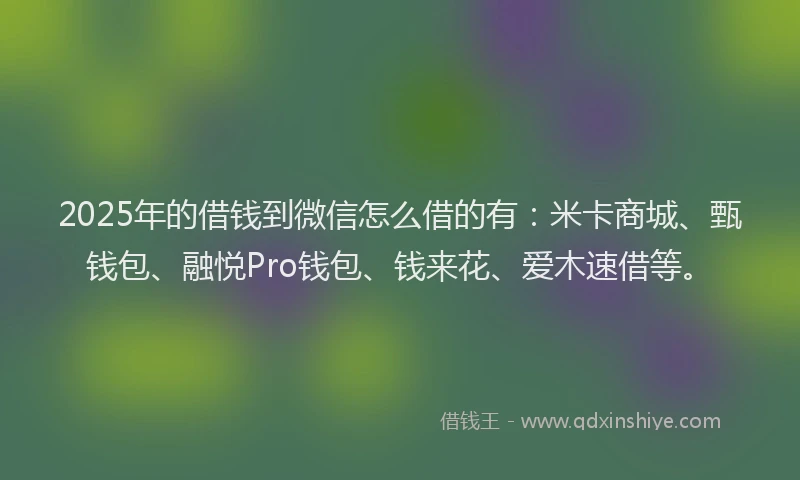 2025年的借钱到微信怎么借的有：米卡商城、甄钱包、融悦Pro钱包、钱来花、爱木速借等。