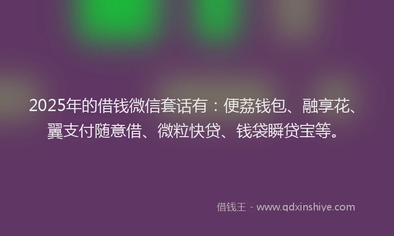 2025年的借钱微信套话有：便荔钱包、融享花、翼支付随意借、微粒快贷、钱袋瞬贷宝等。