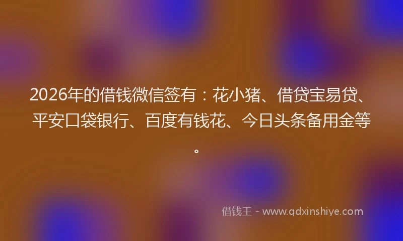 2026年的借钱微信签有：花小猪、借贷宝易贷、平安口袋银行、百度有钱花、今日头条备用金等。