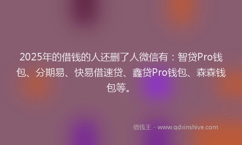 2025年的借钱的人还删了人微信有：智贷Pro钱包、分期易、快易借速贷、鑫贷Pro钱包、森森钱包等。