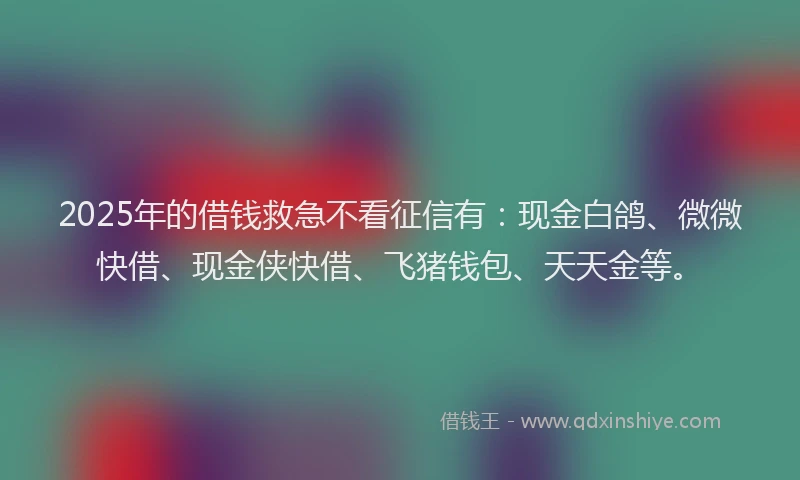 2025年的借钱救急不看征信有：现金白鸽、微微快借、现金侠快借、飞猪钱包、天天金等。