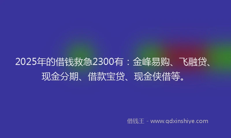 2025年的借钱救急2300有:金峰易购、飞融贷、现金分期、借款宝贷、现金侠借等。