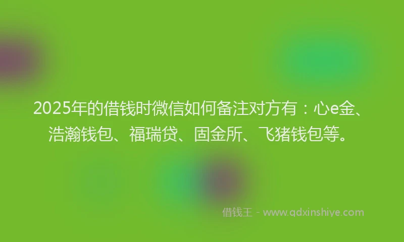 2025年的借钱时微信如何备注对方有：心e金、浩瀚钱包、福瑞贷、固金所、飞猪钱包等。