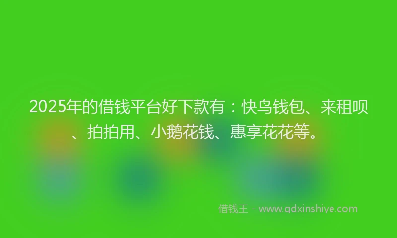 2025年的借钱平台好下款有：快鸟钱包、来租呗、拍拍用、小鹅花钱、惠享花花等。