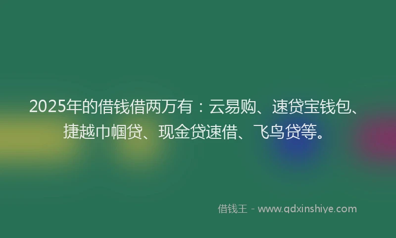 2025年的借钱借两万有:云易购、速贷宝钱包、捷越巾帼贷、现金贷速借、飞鸟贷等。