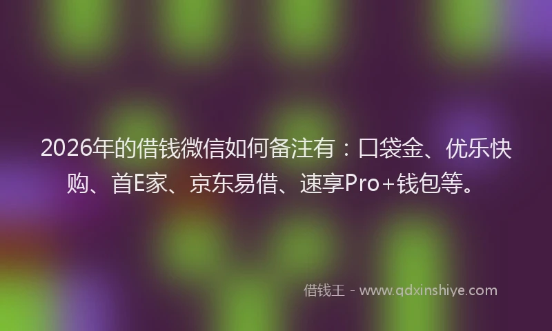 2026年的借钱微信如何备注有：口袋金、优乐快购、首E家、京东易借、速享Pro+钱包等。