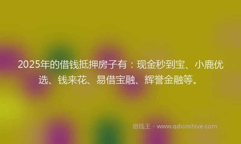 2025年的借钱抵押房子有：现金秒到宝、小鹿优选、钱来花、易借宝融、辉誉金融等。
