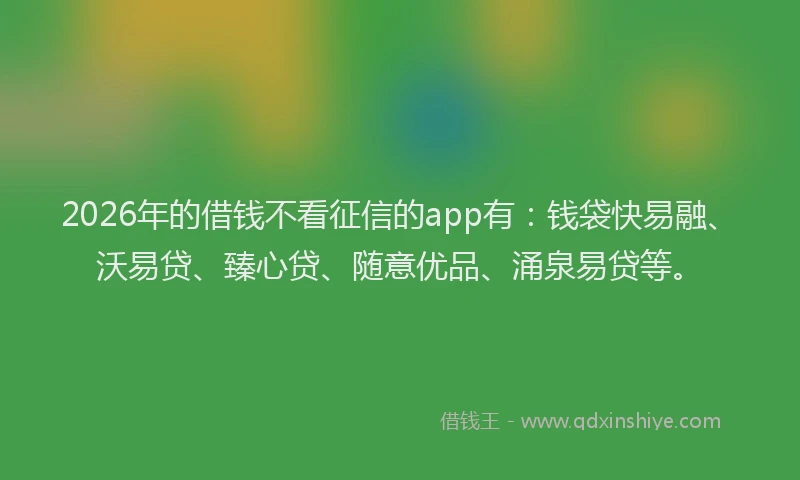 2026年的借钱不看征信的app有:钱袋快易融、沃易贷、臻心贷、随意优品、涌泉易贷等。