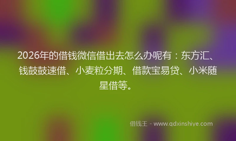 2026年的借钱微信借出去怎么办呢有：东方汇、钱鼓鼓速借、小麦粒分期、借款宝易贷、小米随星借等。