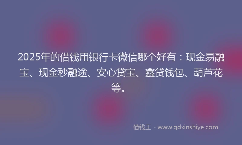 2025年的借钱用银行卡微信哪个好有：现金易融宝、现金秒融途、安心贷宝、鑫贷钱包、葫芦花等。